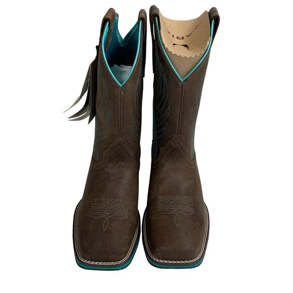 Ariat Womens Anthem Square Toe Western Boots Sz 6 B Java Brown Turquoise Leather - Picture 4 of 12
